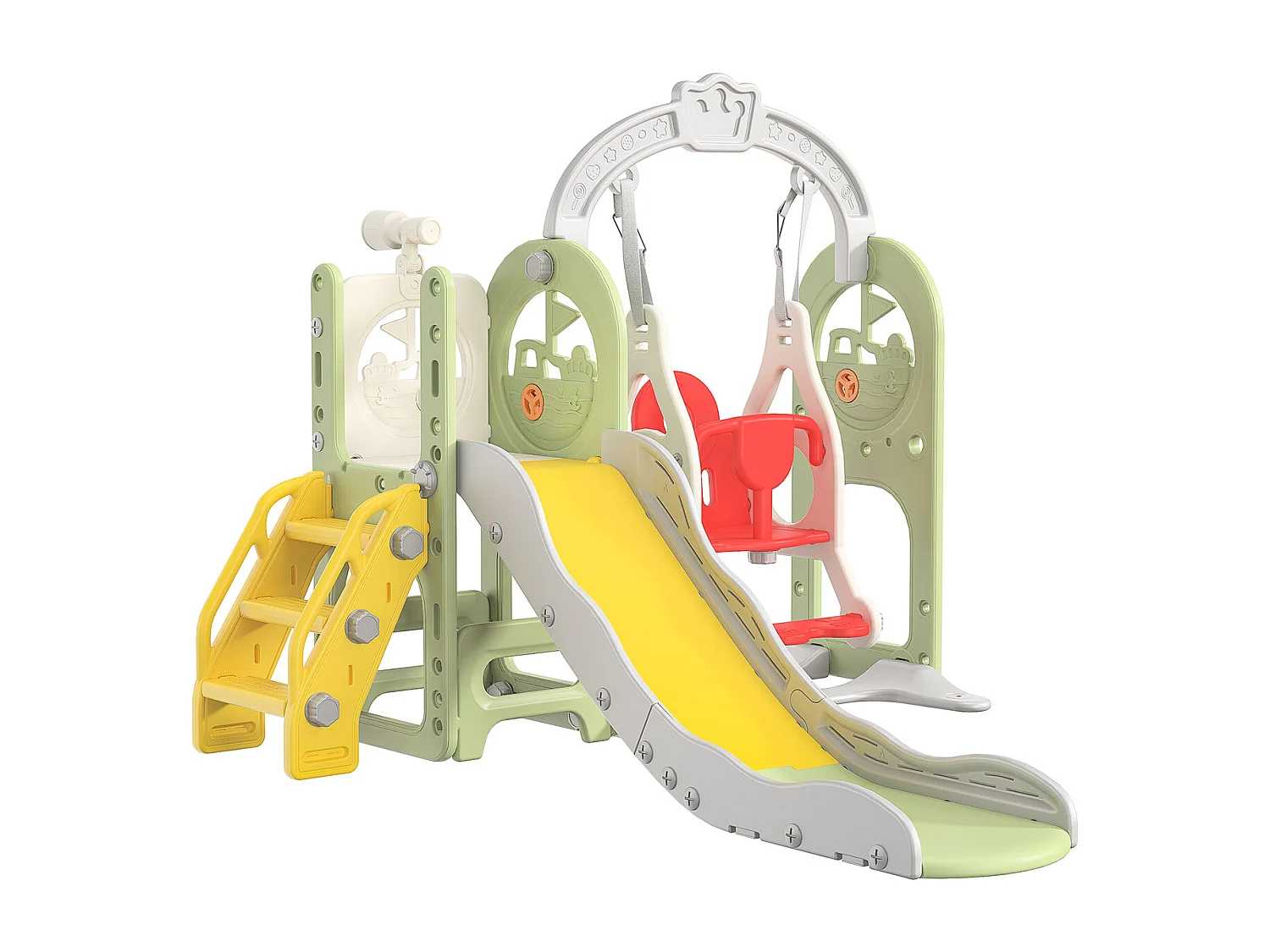 Tobogán + columpio + estructura de bolas + telescopio verde – Barco pirata