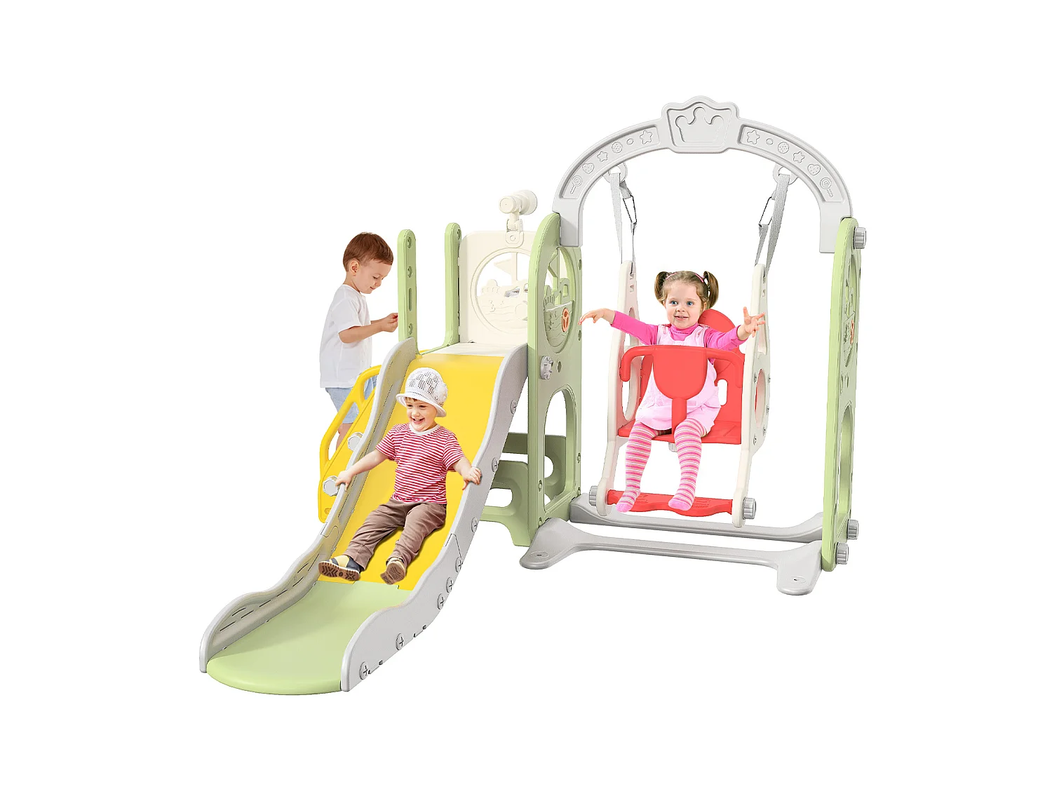 Toboggan + balançoire + cadre à balles + télescope vert – Bateau pirate