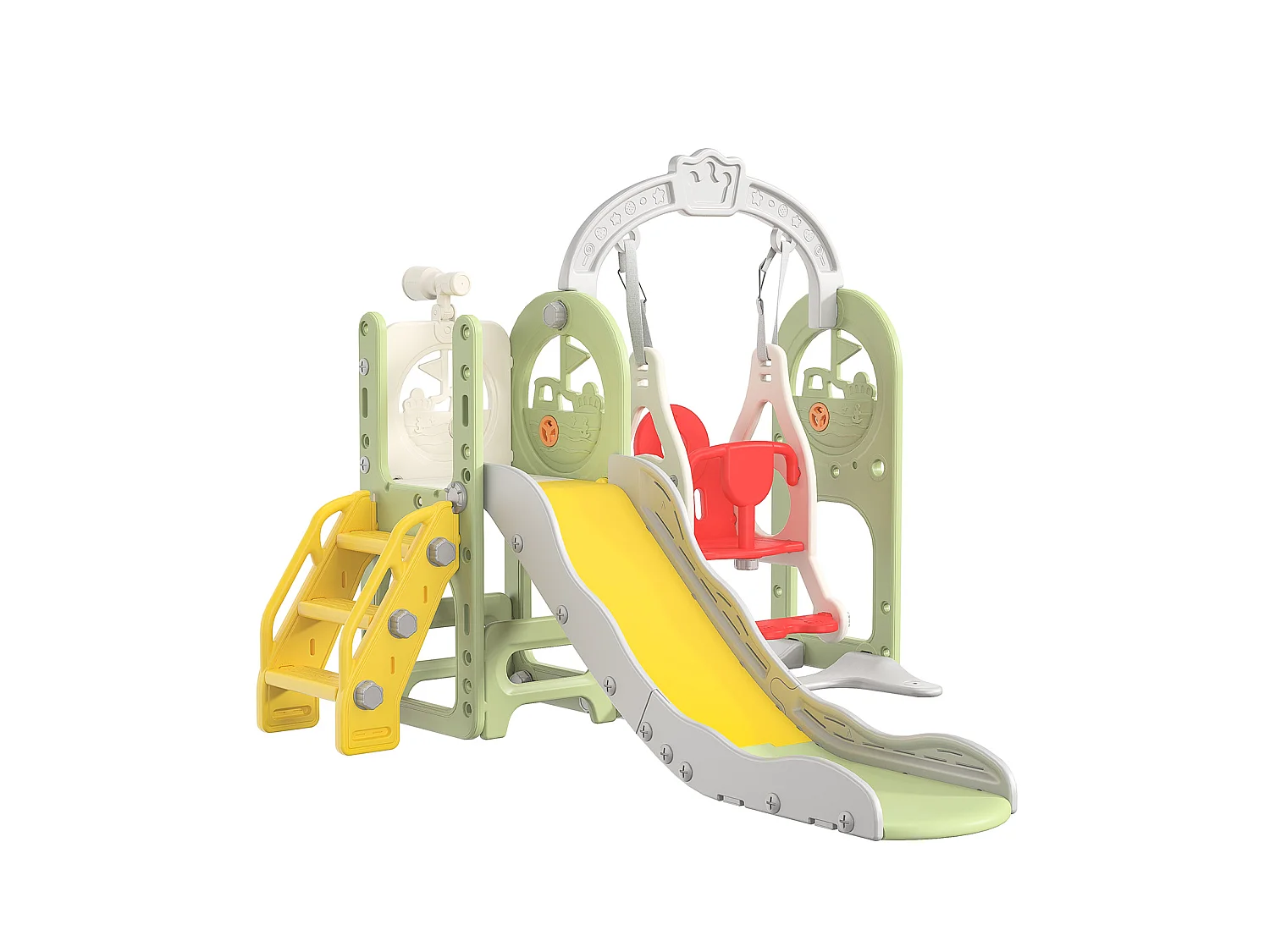 Toboggan + balançoire + cadre à balles + télescope vert – Bateau pirate