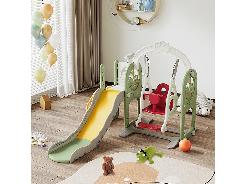 Toboggan + balançoire + cadre à balles + télescope vert – Bateau pirate