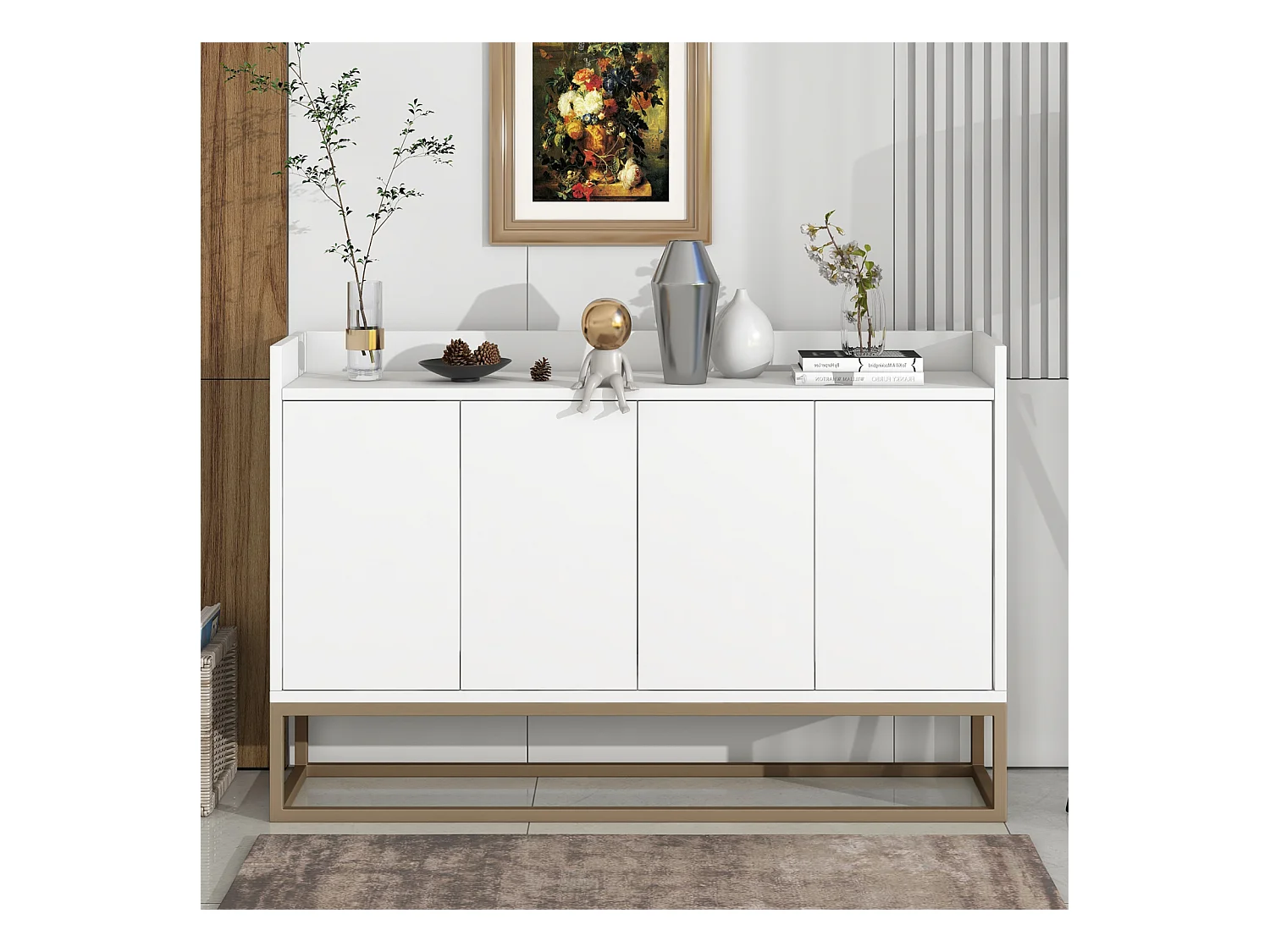 Modern dressoir 120x30x80 cm – Minimalistische stijl, 4 deuren, ideaal voor eetkamer, woonkamer, keuken – Wit