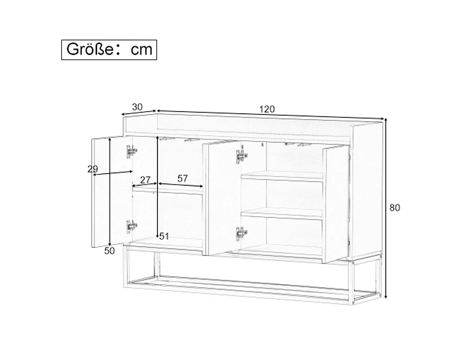 Modern dressoir 120x30x80 cm – Minimalistische stijl, 4 deuren, ideaal voor eetkamer, woonkamer, keuken – Wit