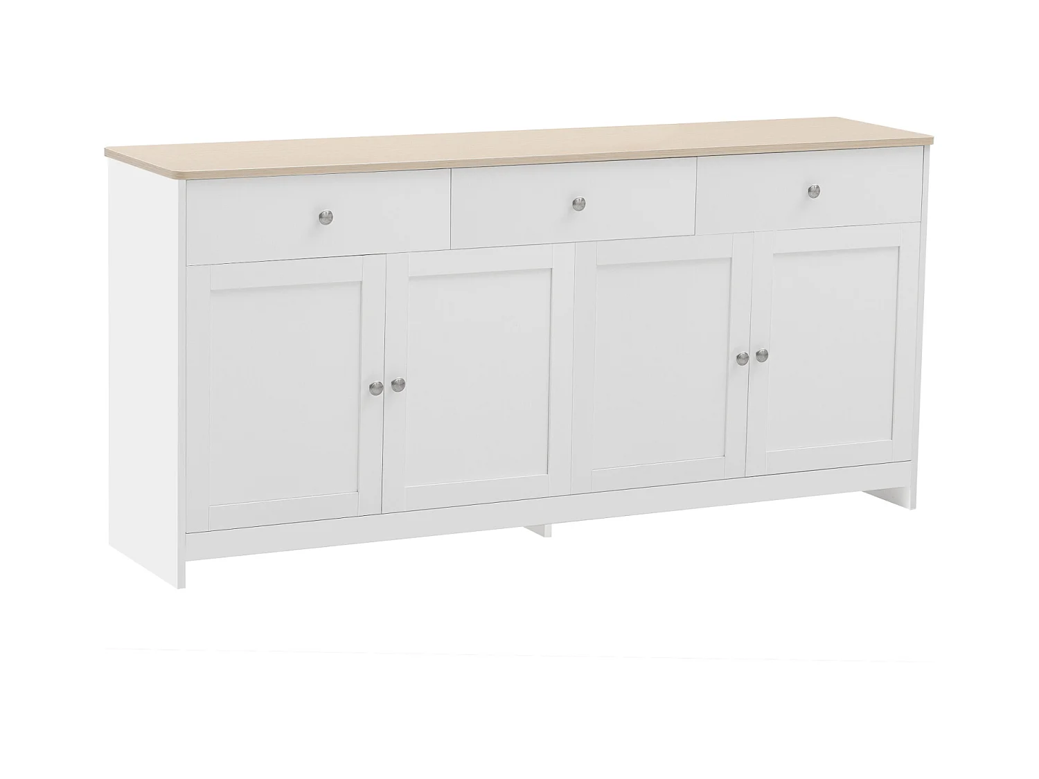 Buffet blanc 3 tiroirs et 4 portes, 160 cm – Style moderne avec étagères réglables – Idéal pour salle à manger, cuisine ou salon