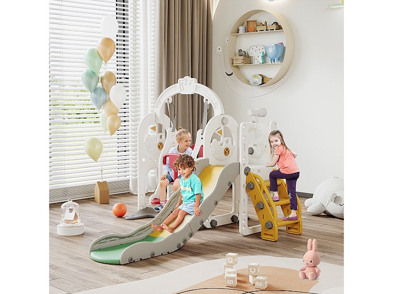 Glijbaan + schommel + balframe + witte telescoop – Piratenschip