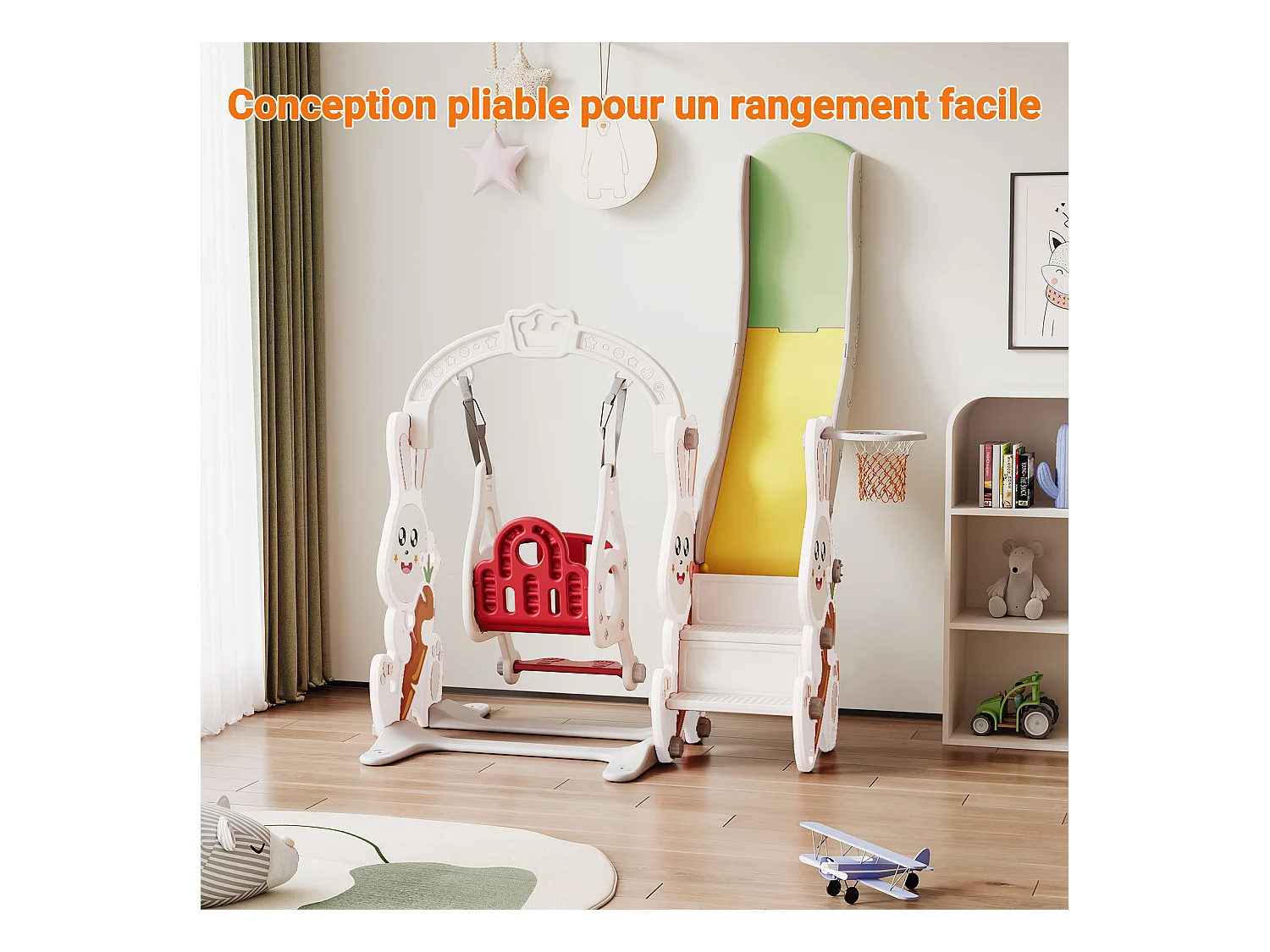 Tobogán + columpio + estructura de pelota para conejos – Blanco