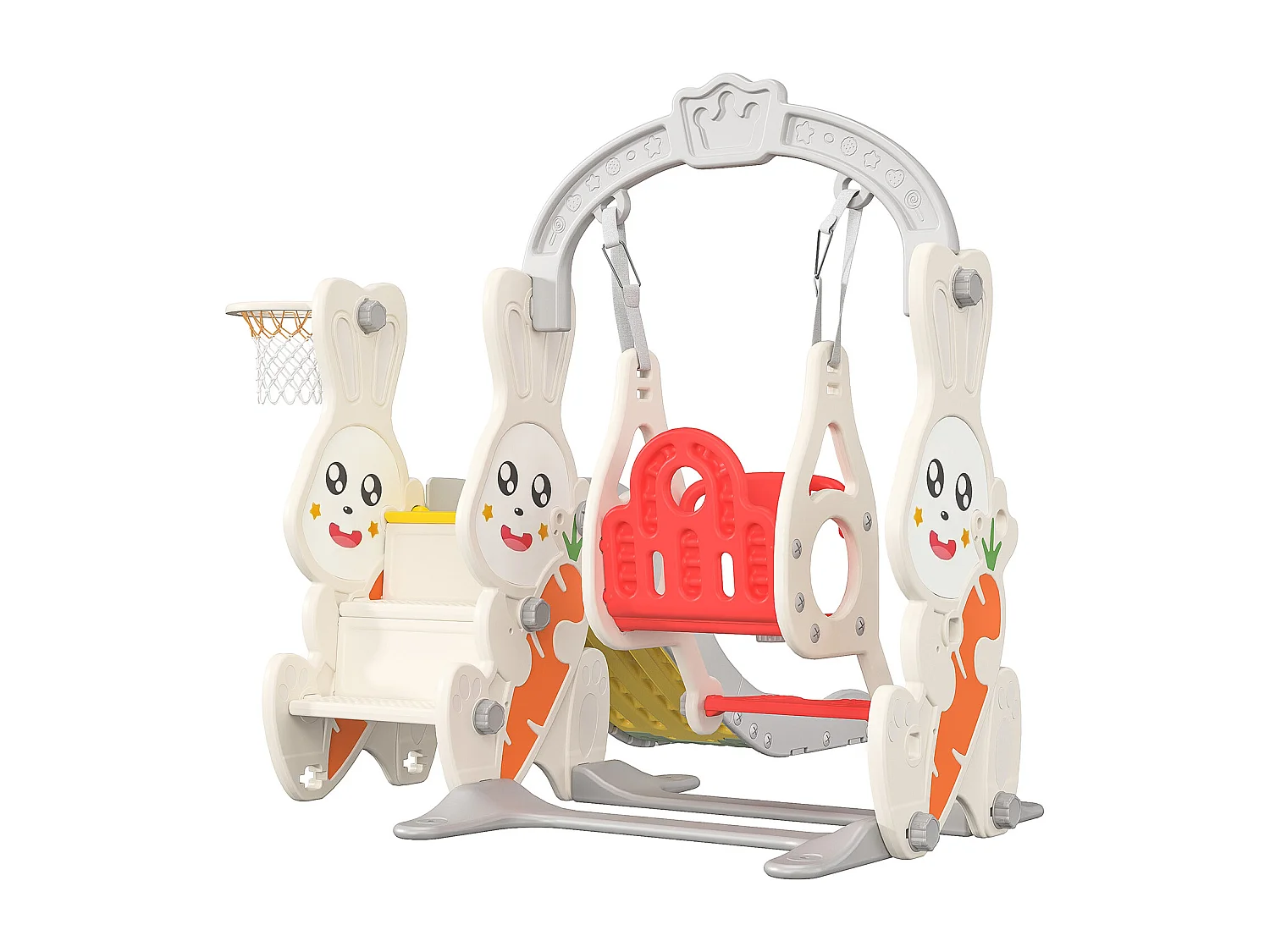 Tobogán + columpio + estructura de pelota para conejos – Blanco