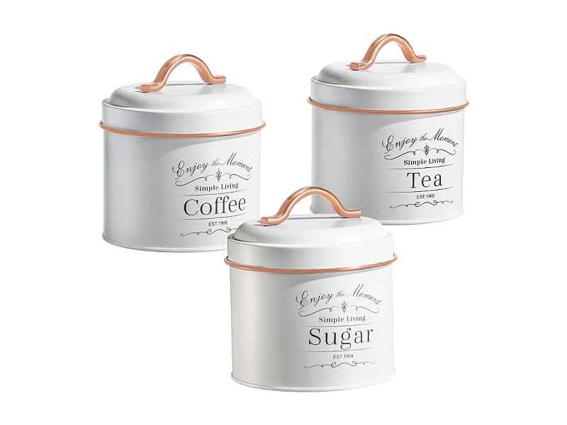 Set de boîtes de conserve vintage 3 pièces Blanc bordure Or Rose Herzberg HG04432