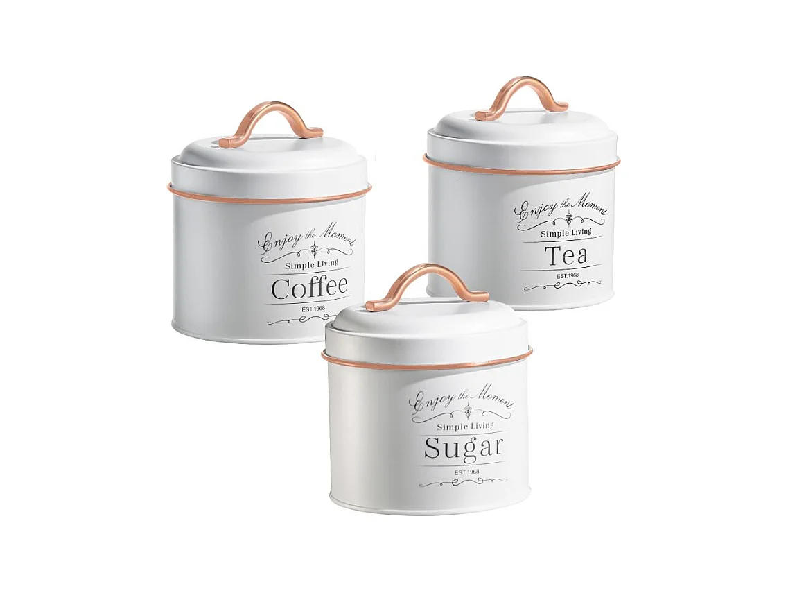 Set de boîtes de conserve vintage 3 pièces Blanc bordure Or Rose Herzberg HG04432