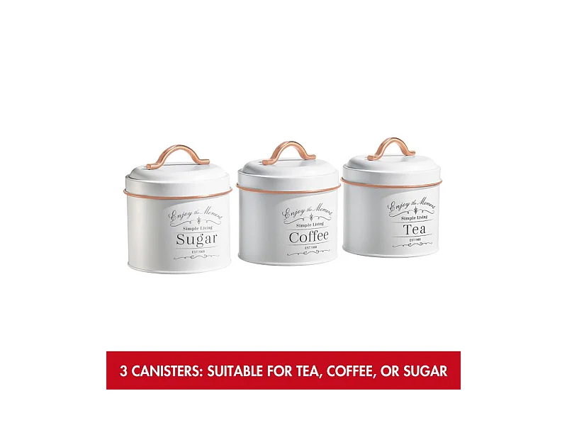 Set de boîtes de conserve vintage 3 pièces Blanc bordure Or Rose Herzberg HG04432