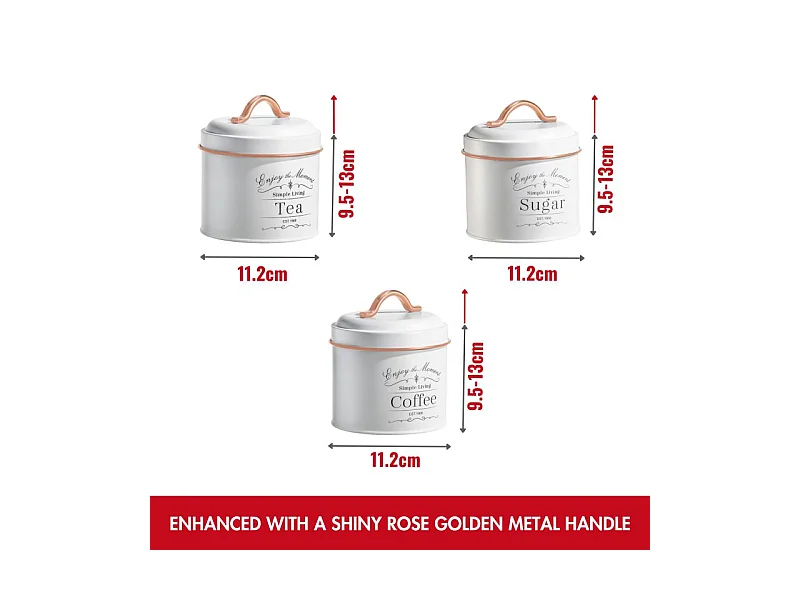 Set de boîtes de conserve vintage 3 pièces Blanc bordure Or Rose Herzberg HG04432