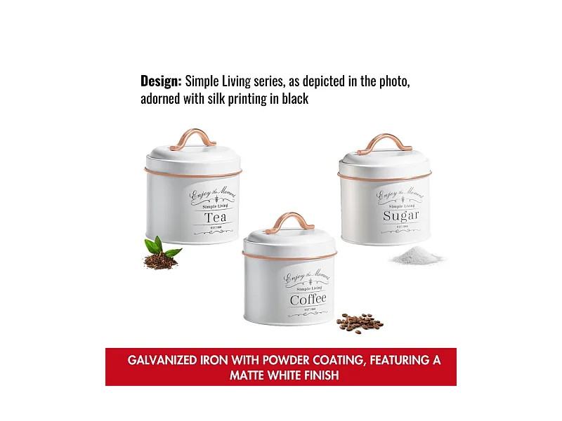 Set de boîtes de conserve vintage 3 pièces Blanc bordure Or Rose Herzberg HG04432