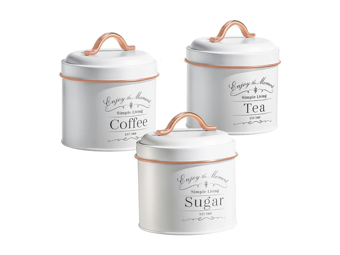 Set de boîtes de conserve vintage 3 pièces Blanc bordure Or Rose Herzberg HG04432