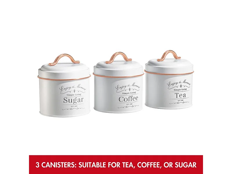 Set de boîtes de conserve vintage 3 pièces Blanc bordure Or Rose Herzberg HG04432