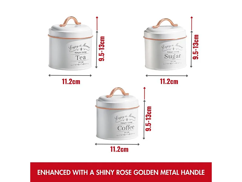 Set de boîtes de conserve vintage 3 pièces Blanc bordure Or Rose Herzberg HG04432