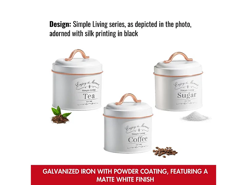 Set de boîtes de conserve vintage 3 pièces Blanc bordure Or Rose Herzberg HG04432