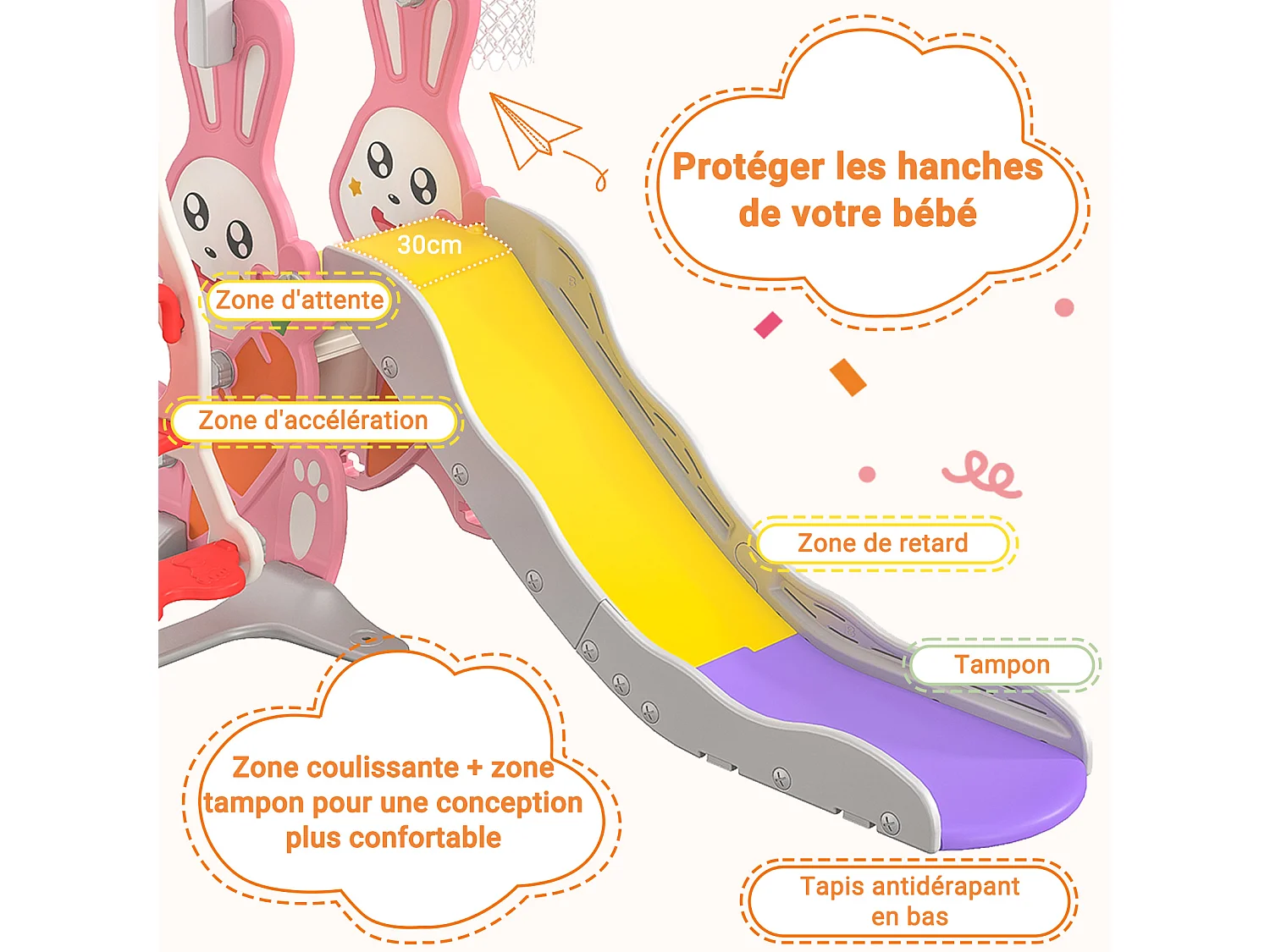 Tobogán + columpio + estructura de pelota para conejos – Rosa