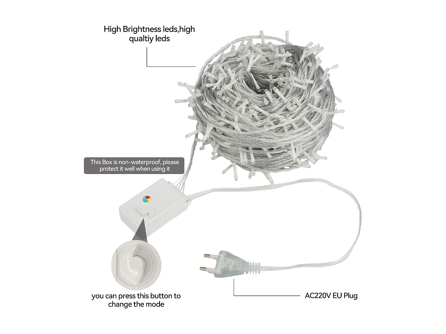 Luci a stringa da 100 m e 600 LED - Illuminazione per esterni, interni, giardini, matrimoni, carnevale - Bianco