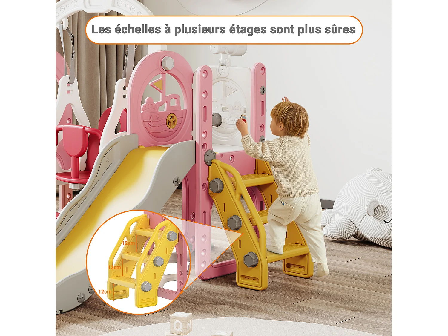 Piratenschiffrutsche + Schaukel + Kugelbahn + rosa Teleskop