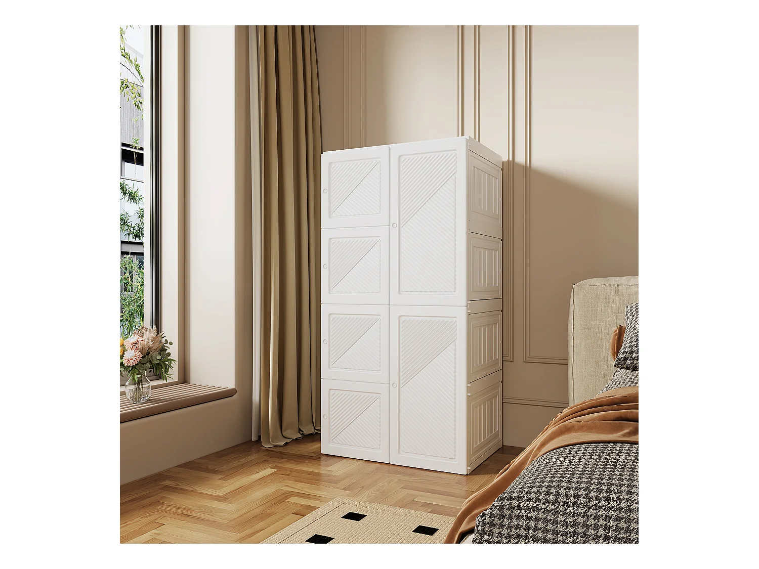 PP Faltkleiderschrank mit 6 Türen, 5 Fächern und 1 Kleiderstange – Weiß, 136 x 69 x 50 cm, Fassungsvermögen 470 L