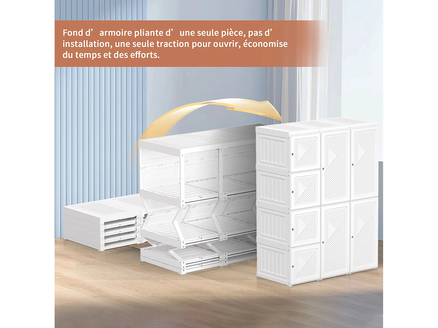 Armoire pliante en PP avec 6 portes, 5 compartiments et 1 tringle à vêtements – Blanche, 136 x 69 x 50 cm, capacité 470 L