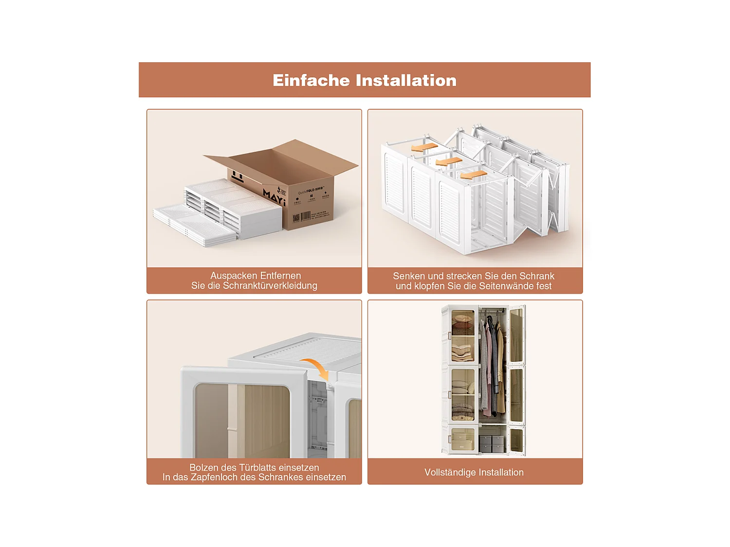 Armario con 10 compartimentos, 6 puertas, 1 barra para colgar, puerta transparente – 69x50x170 cm, Blanco