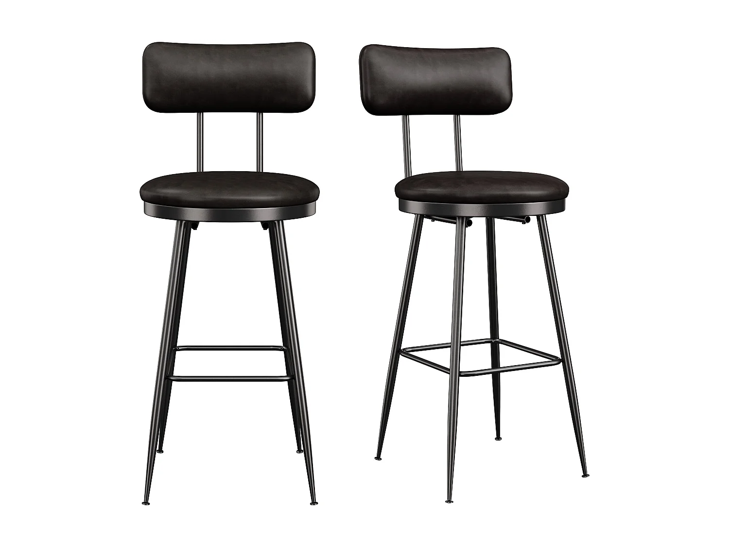 Lot de 2 Chaises de Comptoir – Noires, Simili Cuir, Hauteur 65 cm, Pour Cuisine
