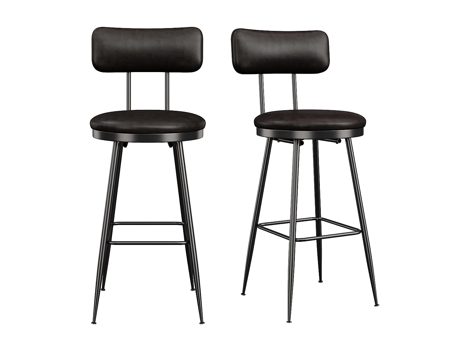 Lot de 2 Chaises de Comptoir – Noires, Simili Cuir, Hauteur 65 cm, Pour Cuisine