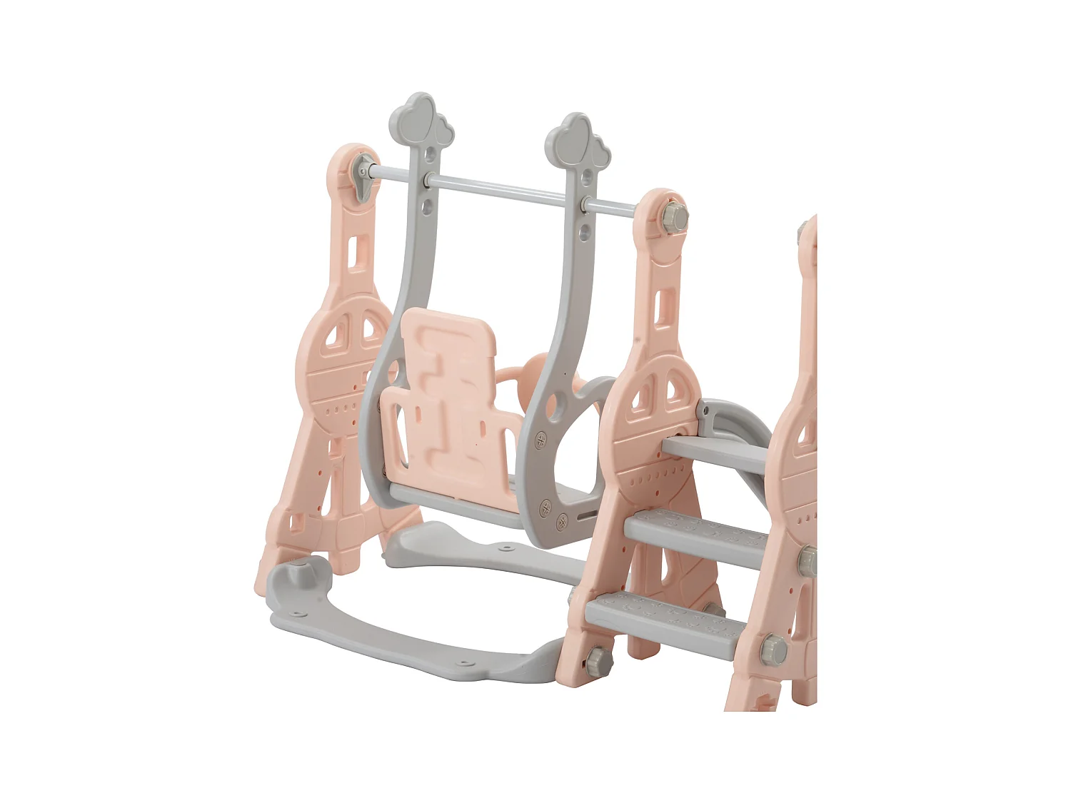 Conjunto de balanço infantil 4 em 1 com escorregador, escada, balanço e cesta de basquete - interno/externo - rosa