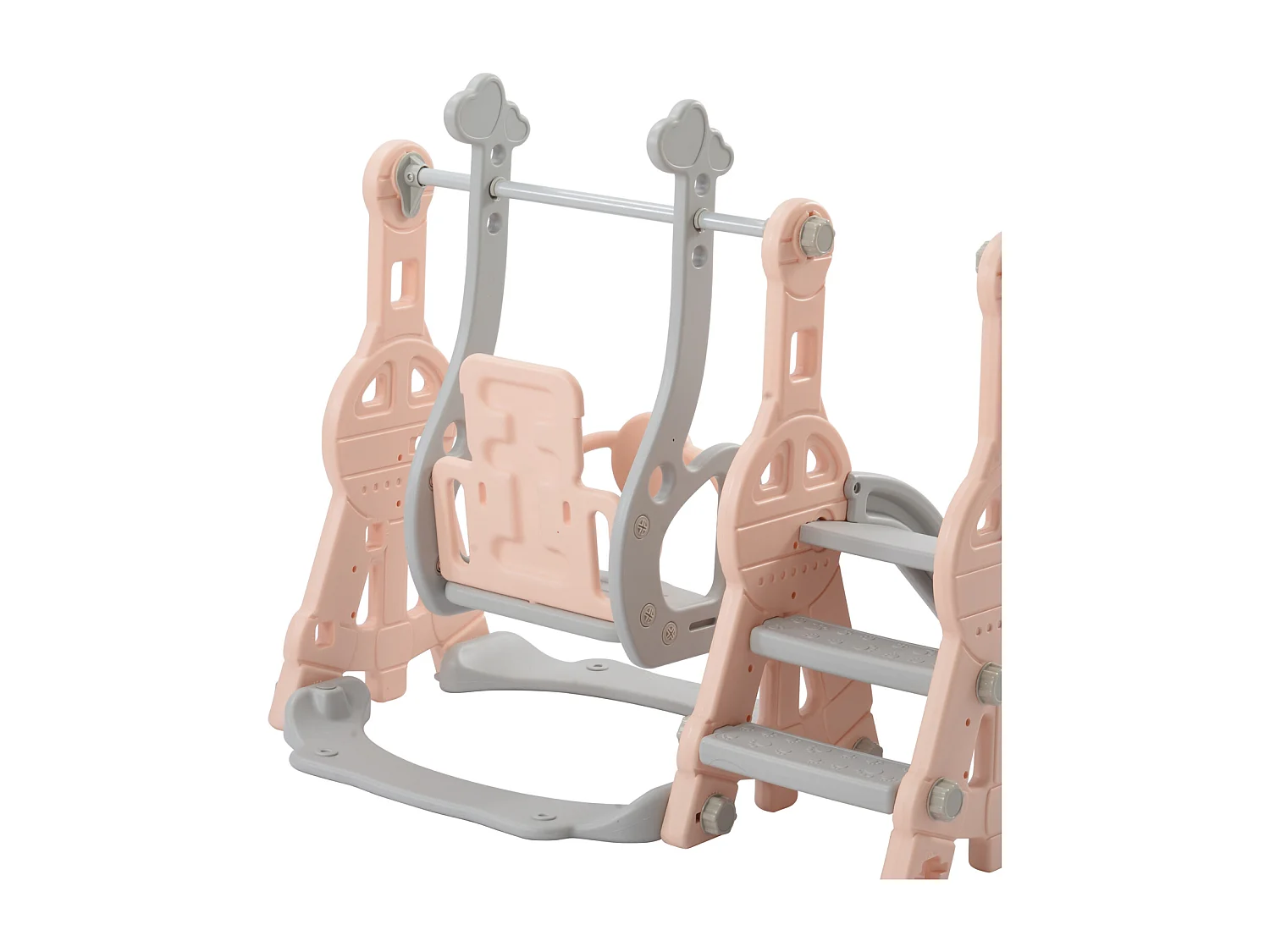 Portique Enfant 4 en 1 avec Toboggan, Échelle, Balançoire, Panier de Basket - Intérieur/Extérieur - Rose