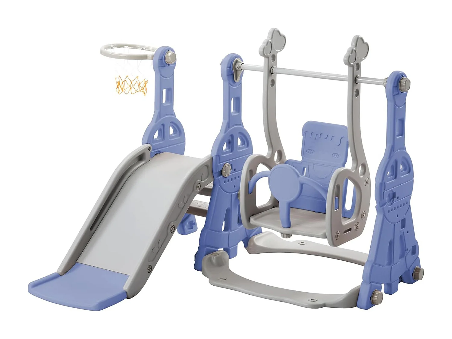 Columpio infantil 4 en 1 con tobogán, escalera, columpio y aro de baloncesto - Interior/Exterior - Azul
