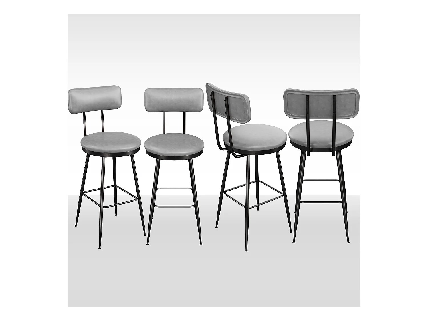 Lot de 4 Chaises de Bar – Grises, Style Industriel, Dossier, Hauteur 65 cm