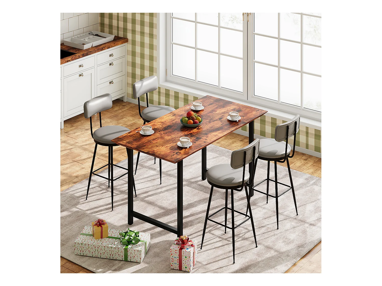 Set di 4 sedie da bar – Grigio, stile industriale, schienale, altezza 65 cm