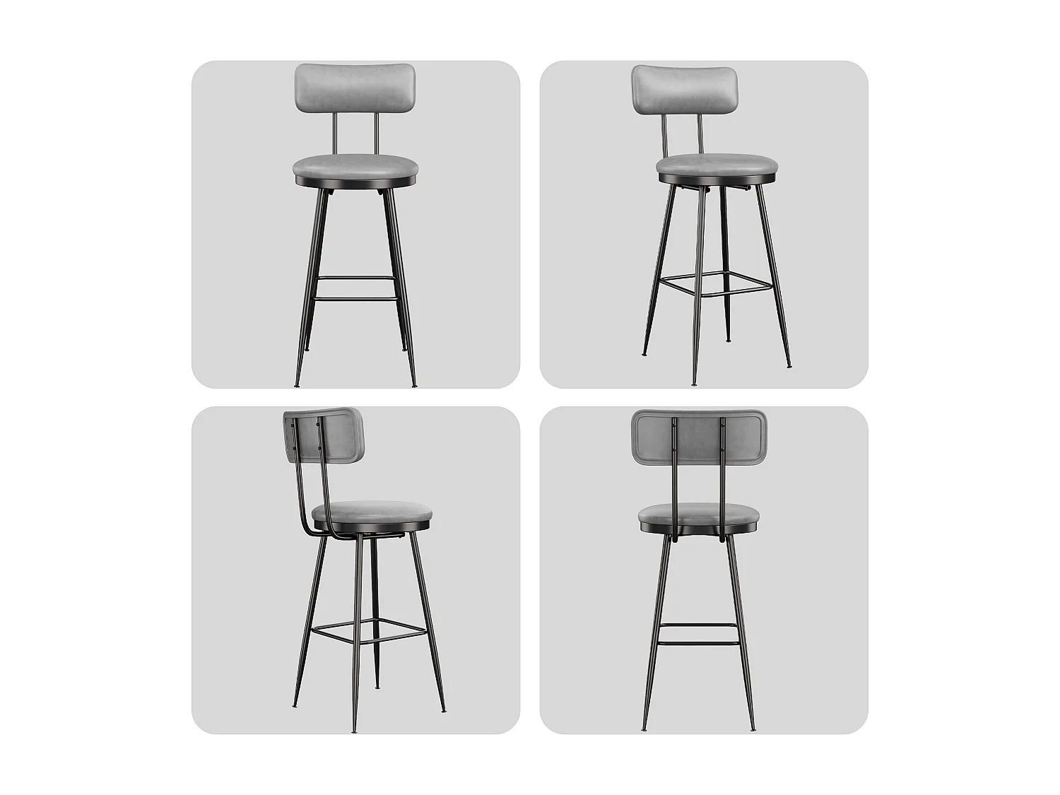 Lot de 4 Chaises de Bar – Grises, Style Industriel, Dossier, Hauteur 65 cm