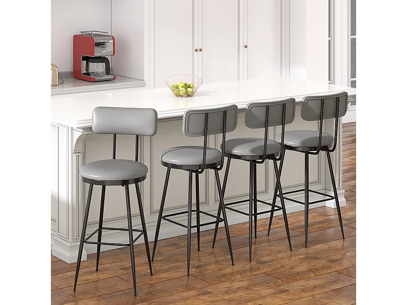Set di 4 sedie da bar – Grigio, stile industriale, schienale, altezza 65 cm
