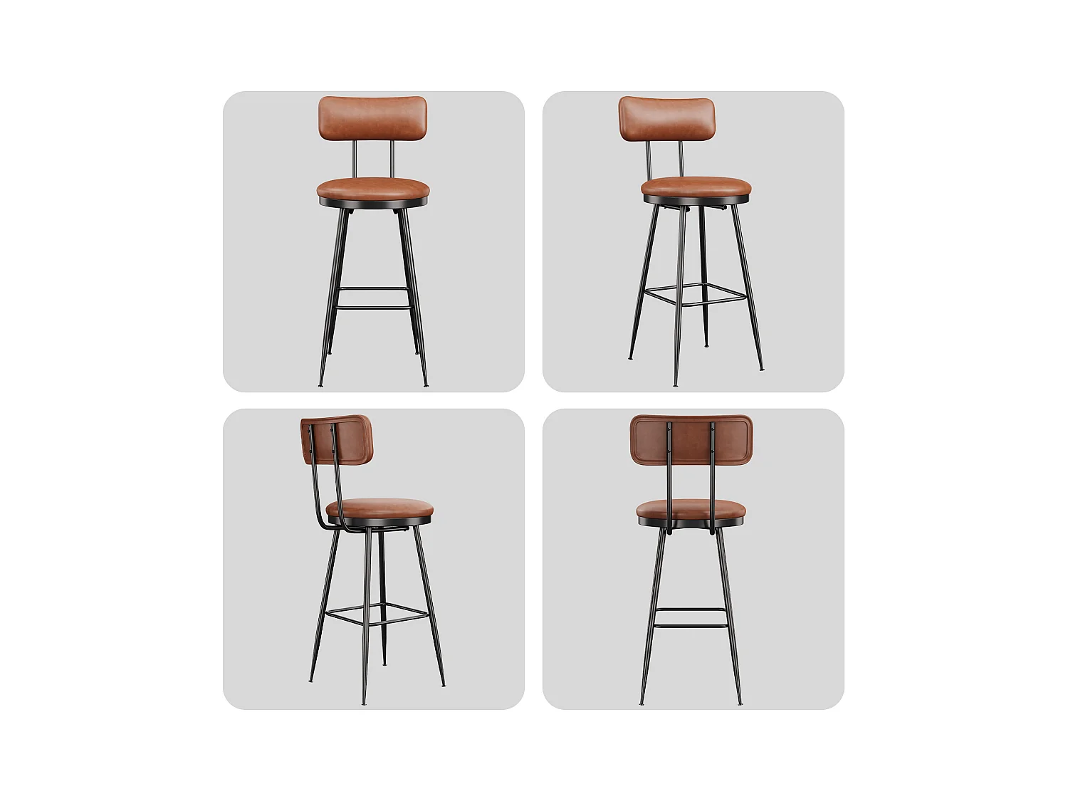 Lot de 4 Chaises de Bar – Dossier, Simili Cuir Marron, Hauteur 65 cm