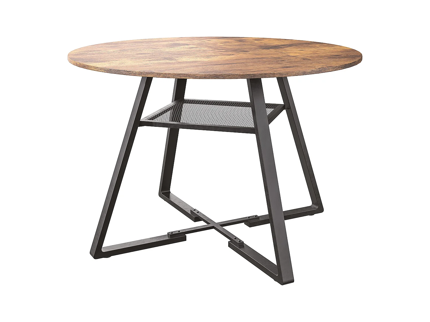 Table à Manger Ronde Industrielle 120 cm – Style Vintage avec Étagère de Rangement, 4-6 Personnes, Cuisine et Salle à Manger