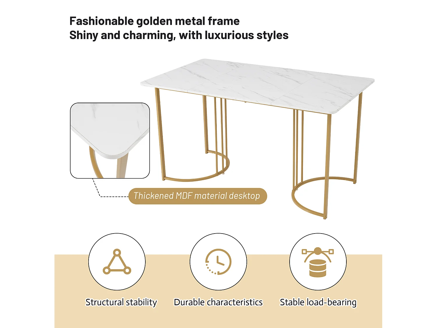 Rechthoekige eettafel – 140x80 cm, Metalen onderstel, Elegant