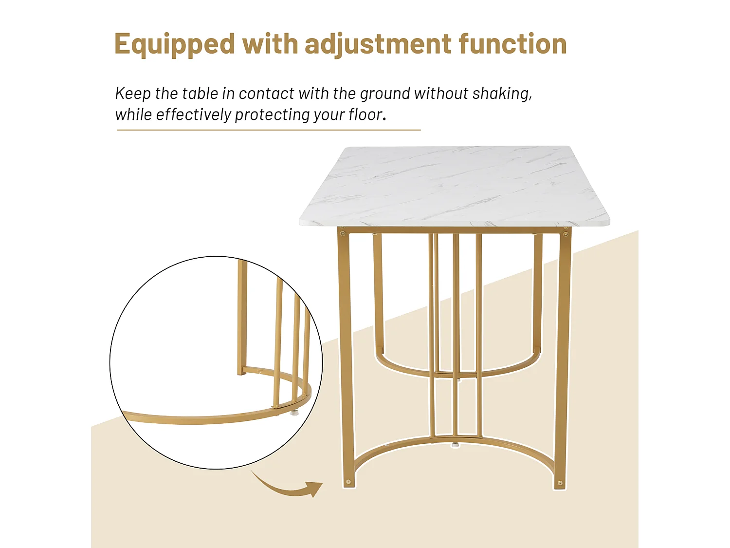 Table de salle à manger rectangulaire – 140x80 cm, Piétement métallique, Élégante