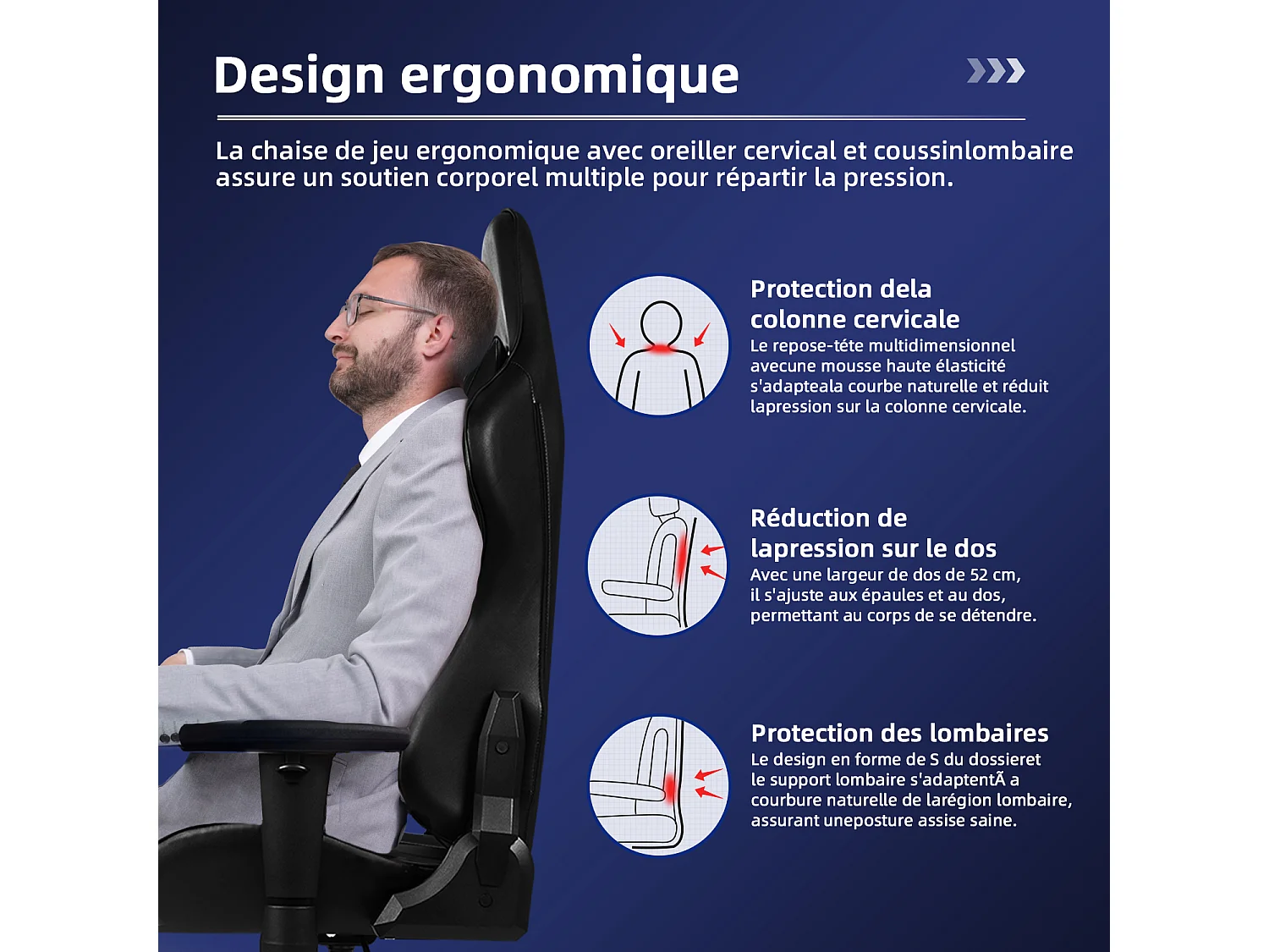 Chaise Gaming Hiazurm – Chaise de Jeu avec Dossier Réglable de 90° à 170° – Style Racing – Poids Max 150 kg