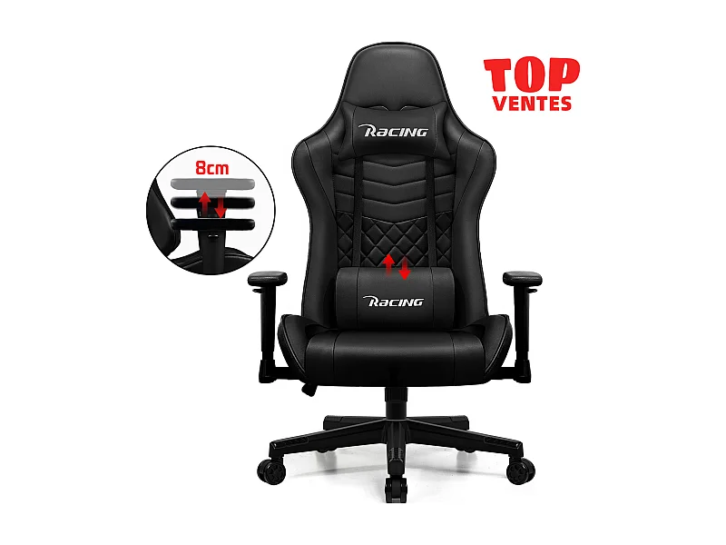 Chaise Gaming Hiazurm – Chaise de Jeu avec Dossier Réglable de 90° à 170° – Style Racing – Poids Max 150 kg