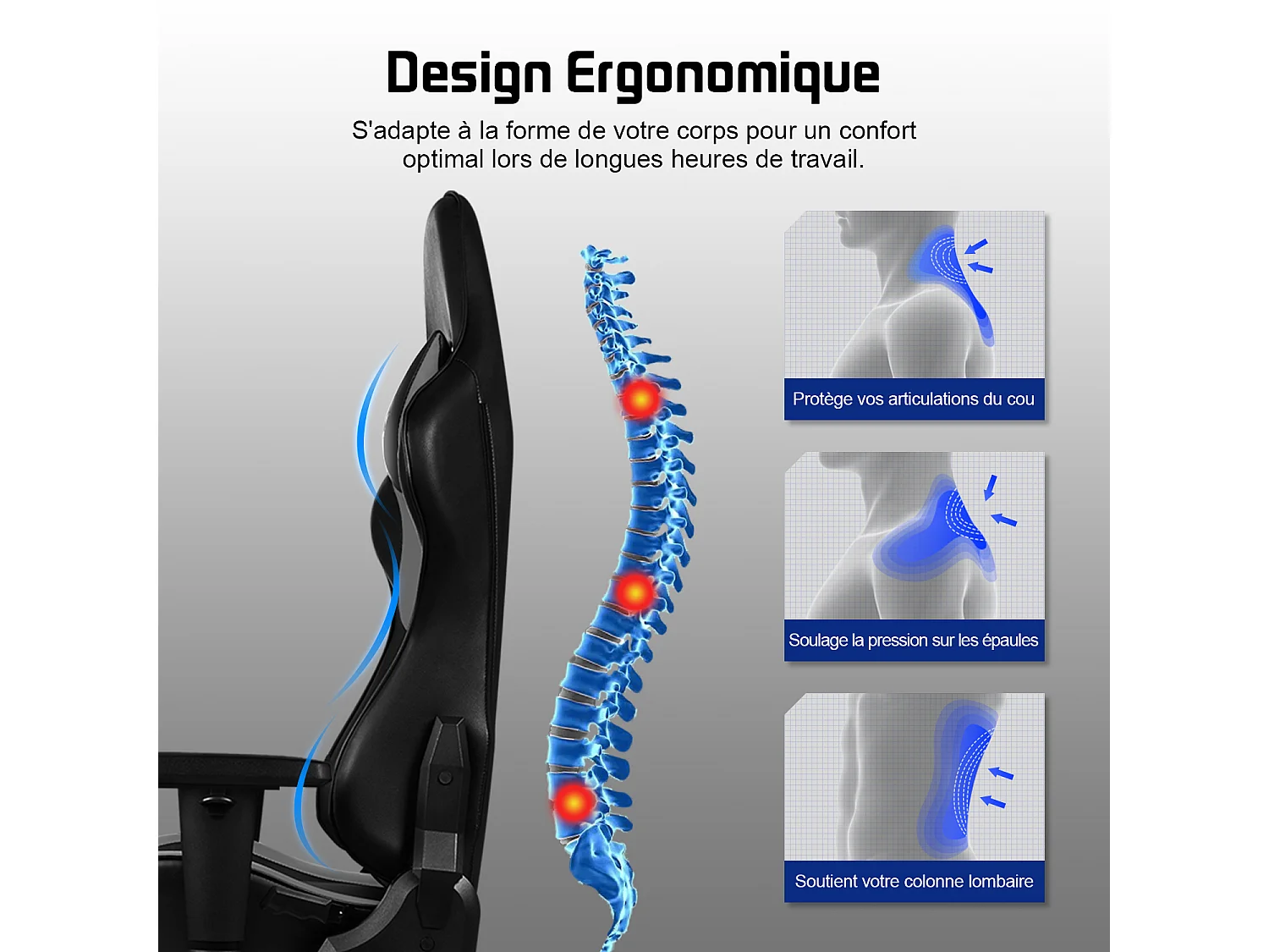 Chaise Gaming - Chaise de Gaming avec Dossier Réglable de 90° à 165°- Poids Maximum 150 kg