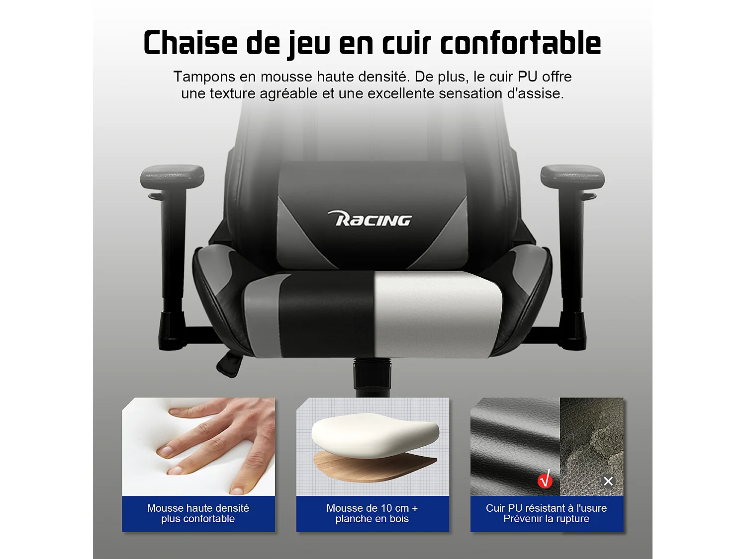 Chaise Gaming - Chaise de Gaming avec Dossier Réglable de 90° à 165°- Poids Maximum 150 kg