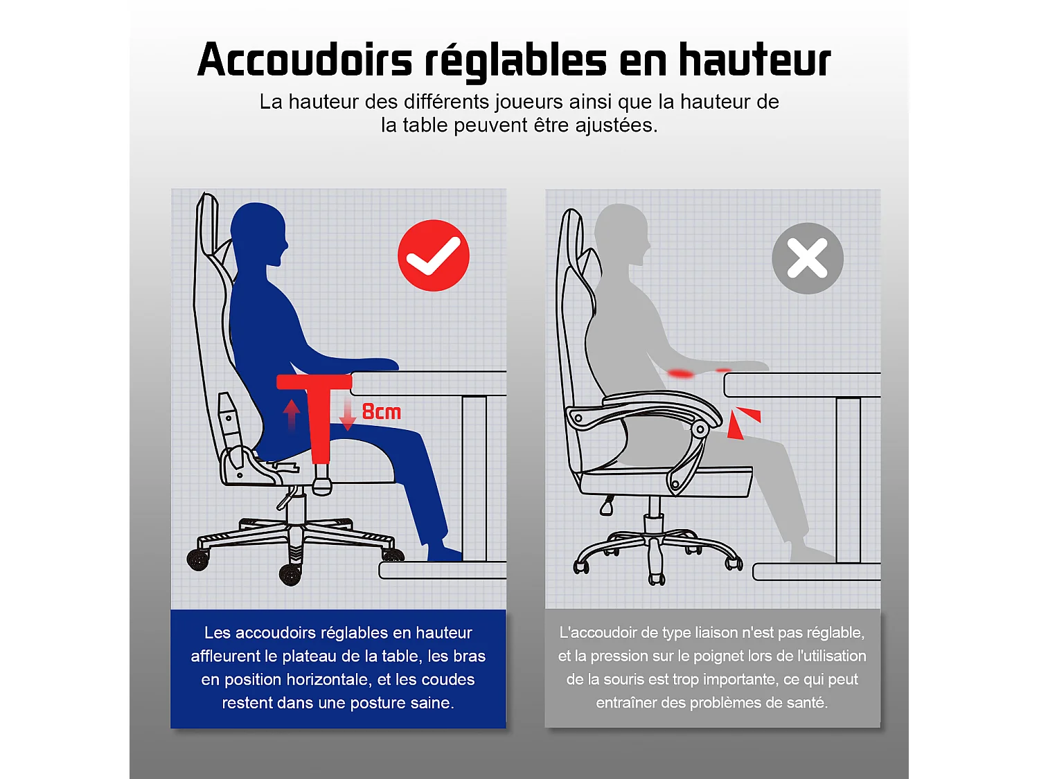 Chaise Gaming - Chaise de Gaming avec Dossier Réglable de 90° à 165°- Poids Maximum 150 kg