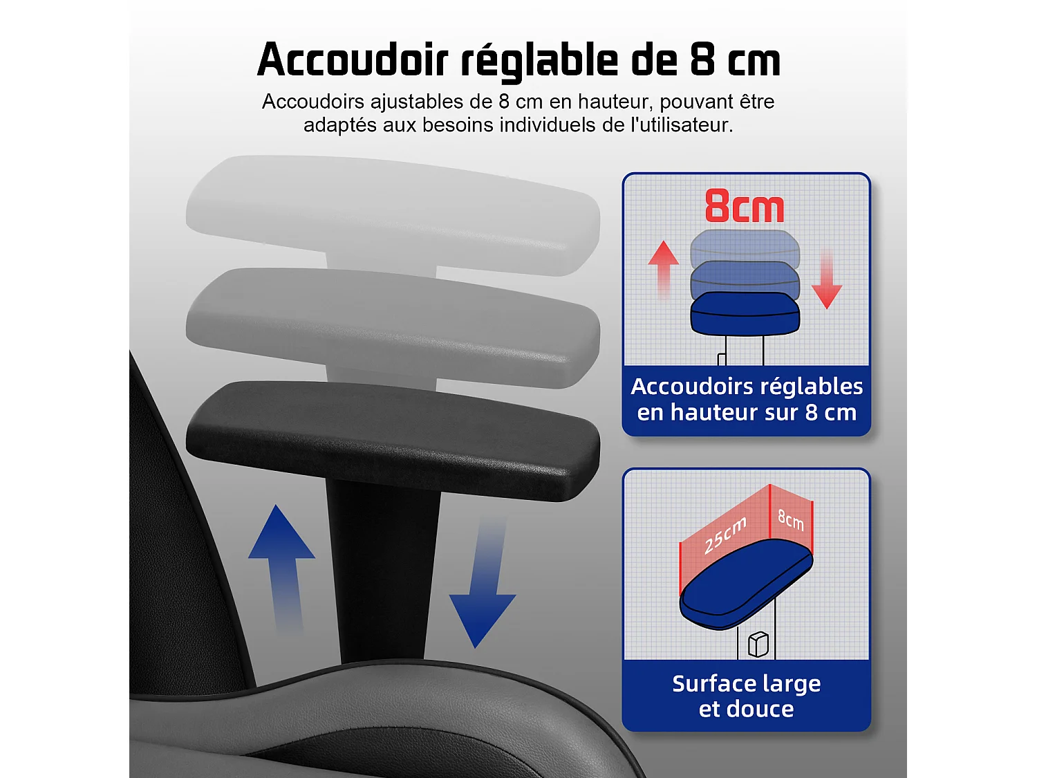 Chaise Gaming - Chaise de Gaming avec Dossier Réglable de 90° à 165°- Poids Maximum 150 kg