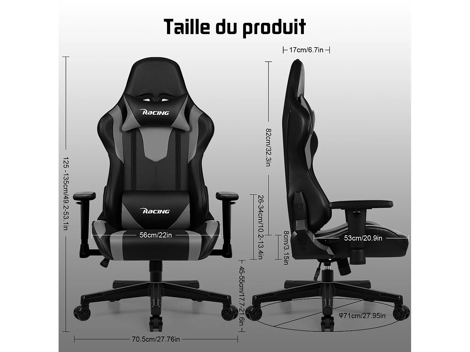 Chaise Gaming - Chaise de Gaming avec Dossier Réglable de 90° à 165°- Poids Maximum 150 kg