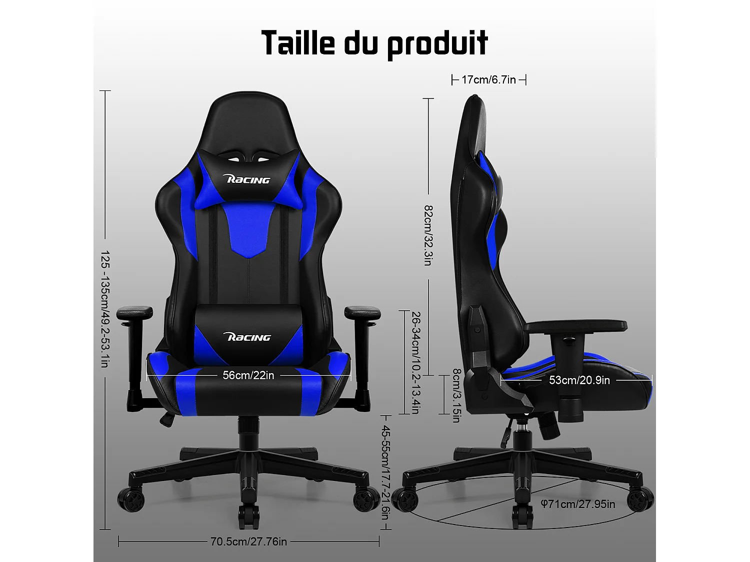 Chaise Gaming - Chaise de Jeu avec Dossier Réglable de 90° à 165°- Poids Max 150 kg