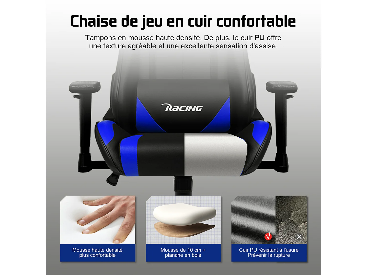 Chaise Gaming - Chaise de Jeu avec Dossier Réglable de 90° à 165°- Poids Max 150 kg
