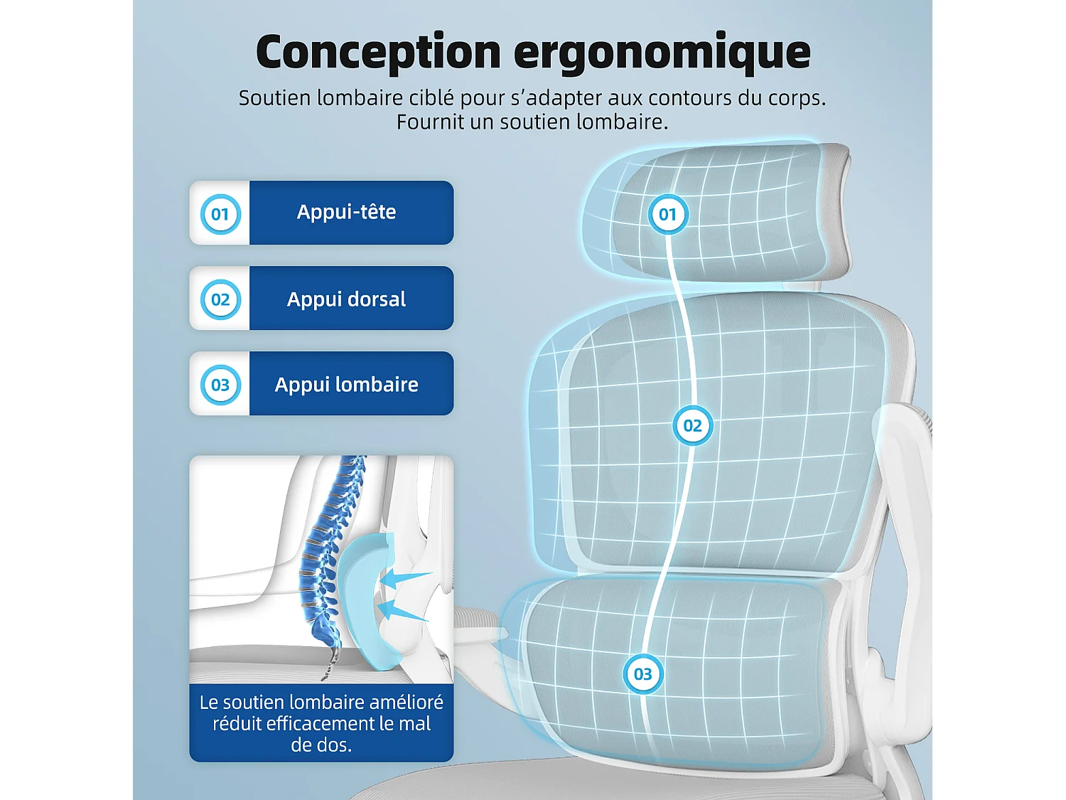 Hiazurm Chaise de Bureau Ergonomique - Chaise de Bureau avec Accoudoirs Pliables - Chaises de Bureau pour Adultes - 150 Kg - Gris