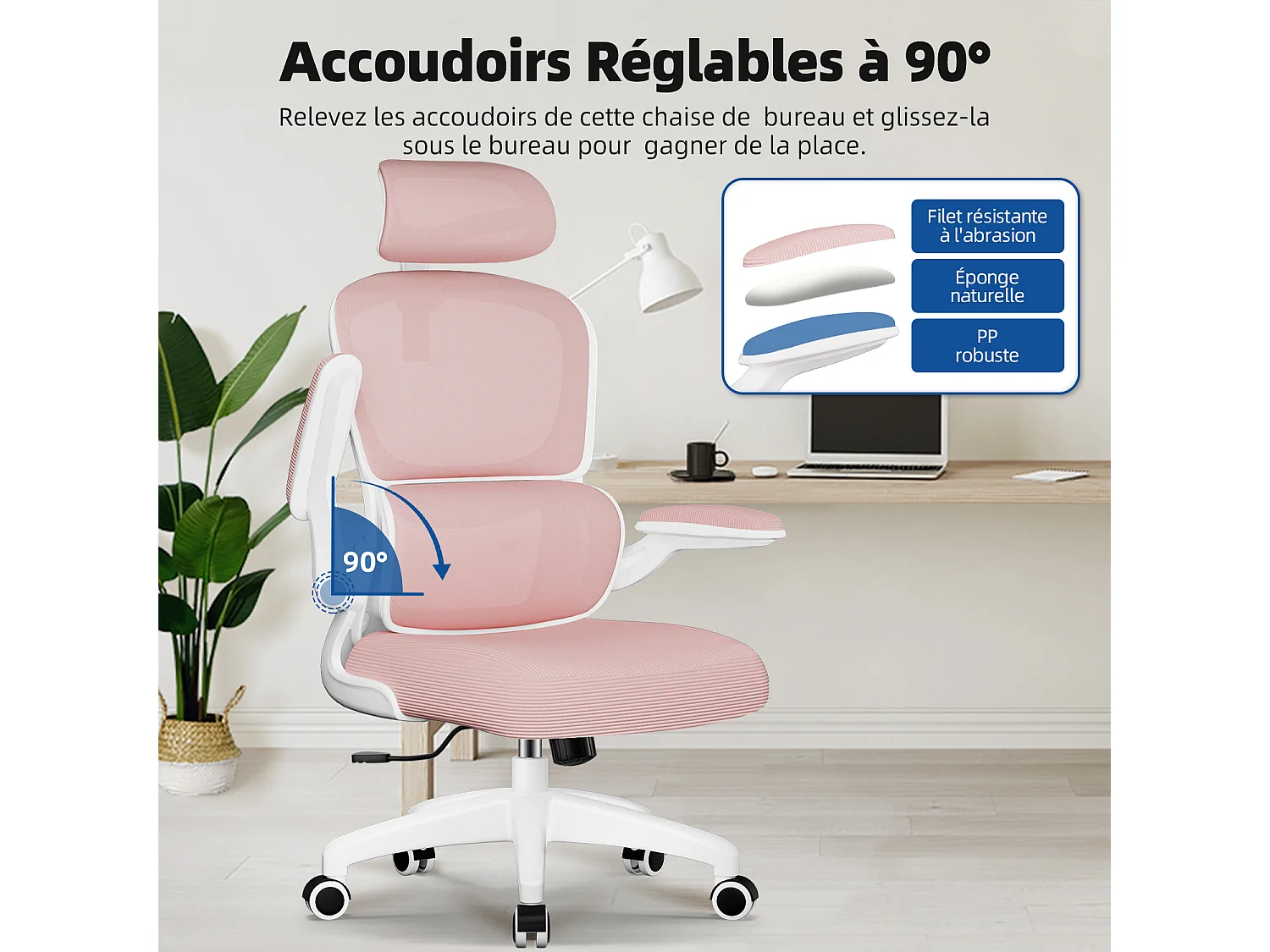 Hiazurm Chaise de Bureau Ergonomique - Chaise de Bureau avec Accoudoirs Pliables - Chaises de Bureau pour Adultes