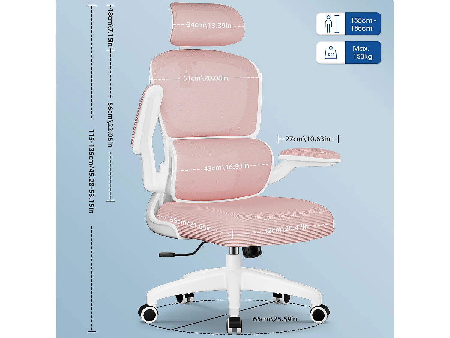 Hiazurm Chaise de Bureau Ergonomique - Chaise de Bureau avec Accoudoirs Pliables - Chaises de Bureau pour Adultes